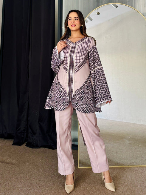 Soft Rose Pastel Winter Kurta Set